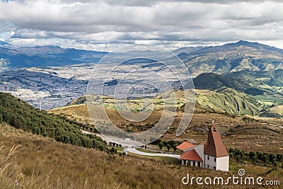 Iglesia La Dolorosa church, Cruz Loma, Quito capital of Ecuador in the backgrou Stock Photo