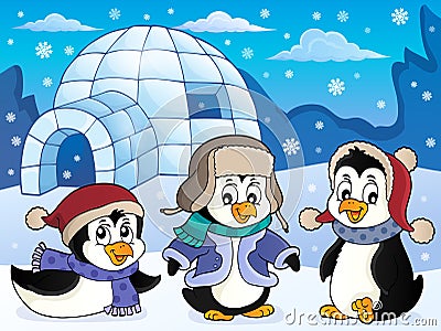 Igloo with penguins theme 4 Vector Illustration