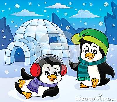 Igloo with penguins theme 5 Vector Illustration