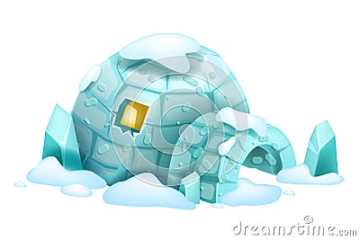 Igloo vector illustration, ice nature house, cartoon Antarctica traditional shelter, snow drift. North round dome building, arctic Vector Illustration