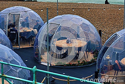 igloos or pods on terrace at Brighton pier Editorial Stock Photo