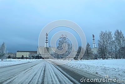 Ignalinos nuclear plant in Lithuanian winter Stock Photo