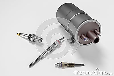 Igniter coil, Ignition and glowplug system. 3d rendering Stock Photo