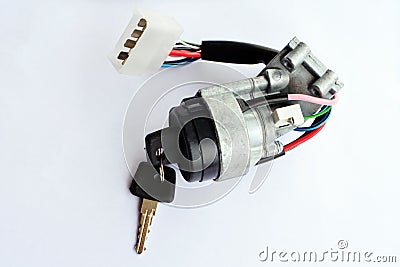 Ignition lock with car key. Stock Photo