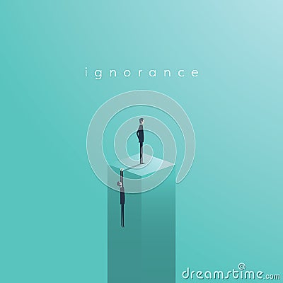Ignorance and communication issues vector concept. Business man standing on pillar, unhelpful. Vector Illustration