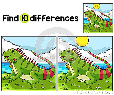 Iguana Animal Find The Differences Vector Illustration