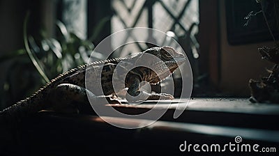 iguana relaxing on the table Stock Photo