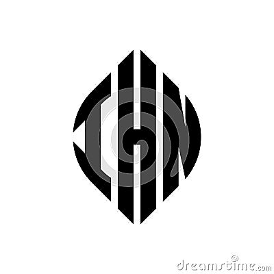 IHN circle letter logo design with circle and ellipse shape. IHN ellipse letters with typographic style. The three initials form a Vector Illustration