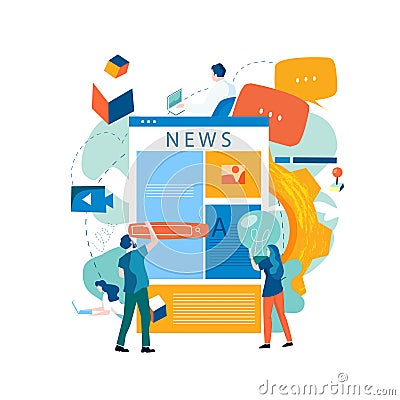 Online news, news update, news website, electronic newspaper flat vector illustration design. News webpage, information about acti Vector Illustration