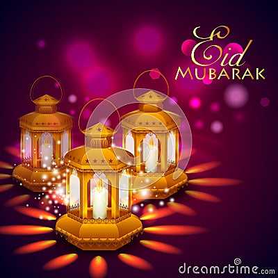Iilluminated lamp for Eid Mubarak background Vector Illustration