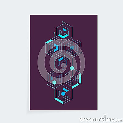 Iisometric cyber techno cover design template Vector Illustration