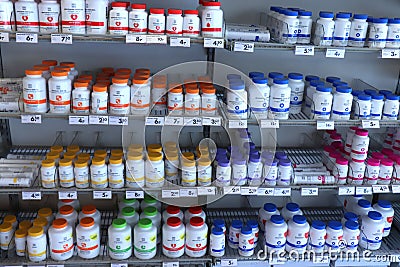IJmuiden, the Netherlands, July 4th 2018: various vitamins Editorial Stock Photo
