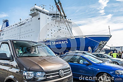 Ijmuiden, Netherlands - May 14 2017: Passengers are waiting to get on the Princess of seaways ferry Editorial Stock Photo