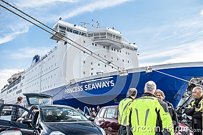 Ijmuiden, Netherlands - May 14 2017: Passengers are waiting to get on the Princess of seaways ferry Editorial Stock Photo