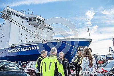 Ijmuiden, Netherlands - May 14 2017: Passengers are waiting to get on the Princess of seaways ferry Editorial Stock Photo