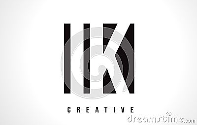 IK I K White Letter Logo Design with Black Square. Vector Illustration