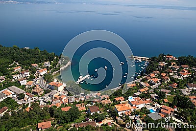 Ika bay and harbour air photo in Croatia Stock Photo