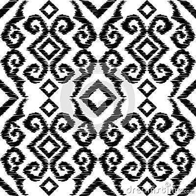 Ikat. Abstract ethnic pattern on fabric in Indonesia and other Asian countries Cartoon Illustration