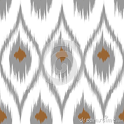 Ikat brown vector seamless pattern curtain, textile design, bed linen, wallpaper, surface texture background. Vector Illustration