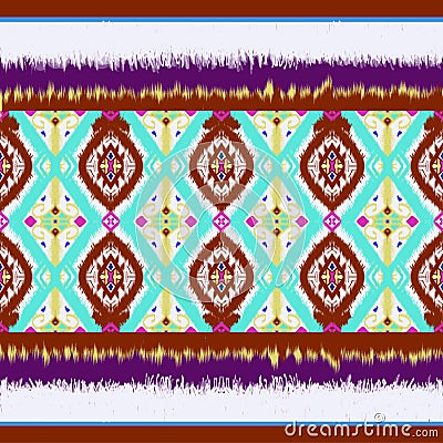 Ikat embroidery local fabric pattern with geometric seamless white, red, pink, yellow and blue stripes Stock Photo