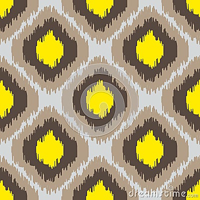 Ikat geometric seamless pattern. Yellow and brown collection. Vector Illustration