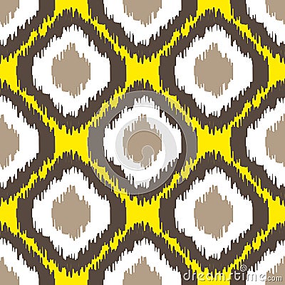 Ikat geometric seamless pattern. Yellow and brown collection. Vector Illustration