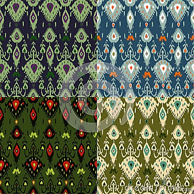 Ikat pattern four colours set Vector Illustration