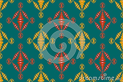 Ikat red-brown geometric folk ornaments, seamless tribal ethnic fabric pattern in aztec style, drape, tribal embroidery, indian, Stock Photo