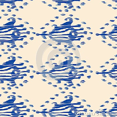 Ikat seamless bohemian ethnic blue vector pattern in watercolour style. Watercolor ikat oriental ornaments. Vector Illustration