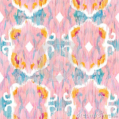 Ikat seamless bohemian ethnic pattern in watercolour style. Watercolor oriental ornaments. Stock Photo