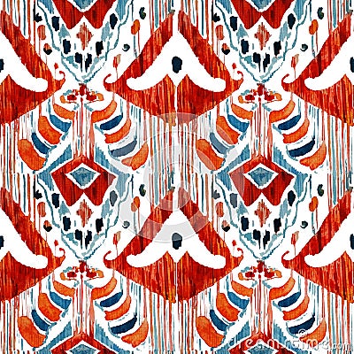 Ikat seamless bohemian ethnic pattern in watercolour style. Stock Photo