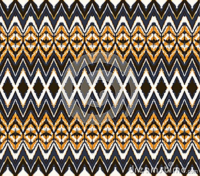 Ikat seamless pattern. Vector tie dye shibori print with stripes and chevron. Ink textured japanese background. Vector Illustration