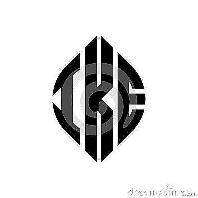 IKE circle letter logo design with circle and ellipse shape. IKE ellipse letters with typographic style. The three initials form a Vector Illustration