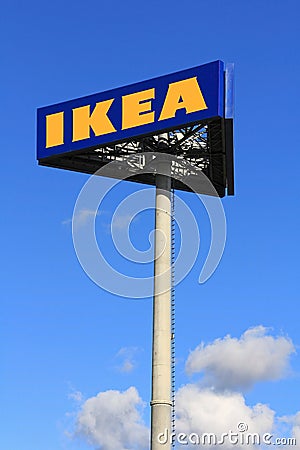 IKEA Sign against Blue Sky with Some Clouds Editorial Stock Photo
