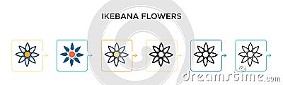 Ikebana flowers vector icon in 6 different modern styles. Black, two colored ikebana flowers icons designed in filled, outline, Vector Illustration