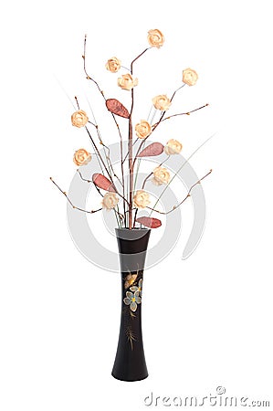 Ikebana set in wooden vase. Stock Photo