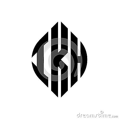 IKH circle letter logo design with circle and ellipse shape. IKH ellipse letters with typographic style. The three initials form a Vector Illustration