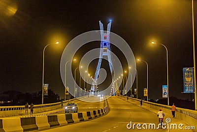 Ikoyi Lekki cable stayed link bridge Lagos Nigeria at night Stock Photo