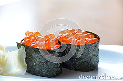 Ikura Nigiri Sushi Stock Photo