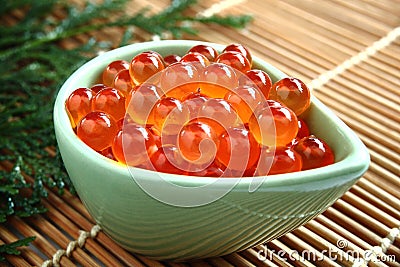 salmon caviar, Ikura Stock Photo