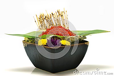 Ikura sashimi (Salmon roe) in black bowl Japanese style on white Stock Photo