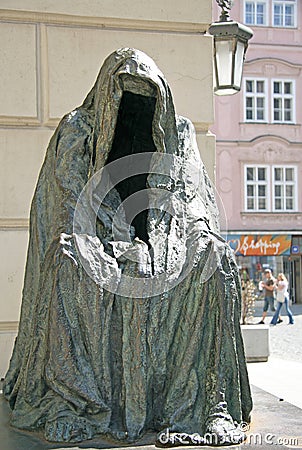 Il Commandatore or Cloak of Conscience (sculptor Anna Chromy) at Estates Theatre in Prague Editorial Stock Photo