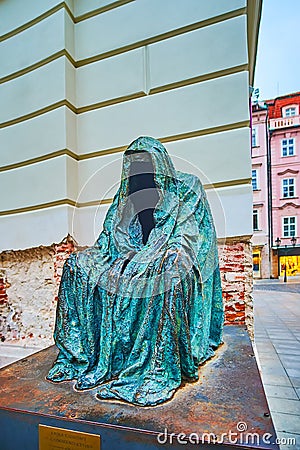 Il Commendatore Cloak of Conscience statue, on March 6 in Prague, Czech Republic Editorial Stock Photo