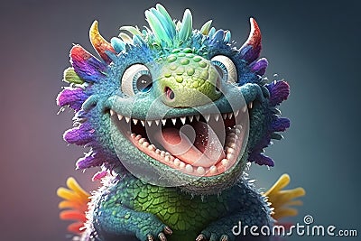 il designColorful and Cute: Meet Super Happy Smile, the Pixar-Style Dragon! Stock Photo