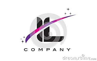 IL I L Black Letter Logo Design with Purple Magenta Swoosh Vector Illustration