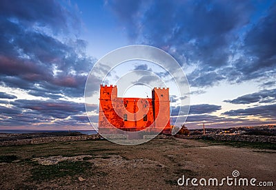 Il-Mellieha, Malta - St Agatha`s Red Tower at blue hour Stock Photo