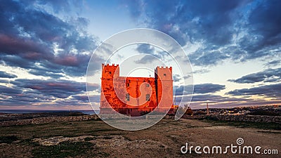 Il-Mellieha, Malta - St Agatha`s Red Tower at blue hour Editorial Stock Photo