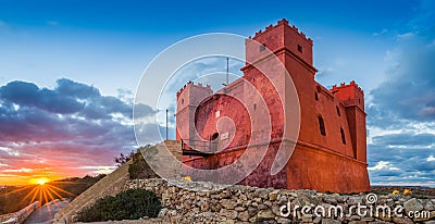 Il-Mellieha, Malta - Sunset at St Agatha`s Red Tower Stock Photo