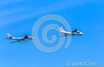 Il-78 (Midas) aerial tanker and Tu-95MS strategic bombers Editorial Stock Photo