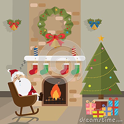 Camino con l'illustrazione della carta da parati della decorazione ... Disegno Natale camino